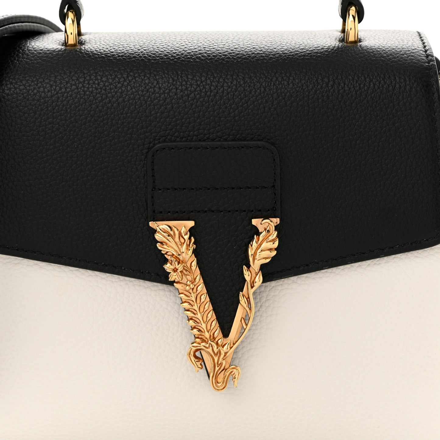 Grainy Calfskin Virtus Small Top Handle Bag White Black