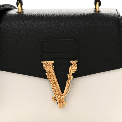 Versace Grainy Calfskin Virtus Small Top Handle Bag White Black 7 of 10