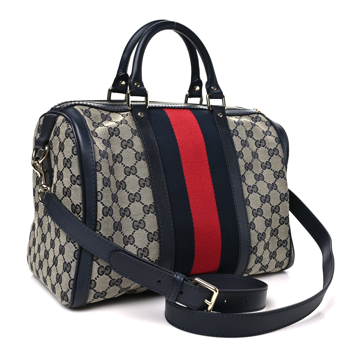 Monogram Selleria Calfskin Vintage Web Medium Boston Beige Blue