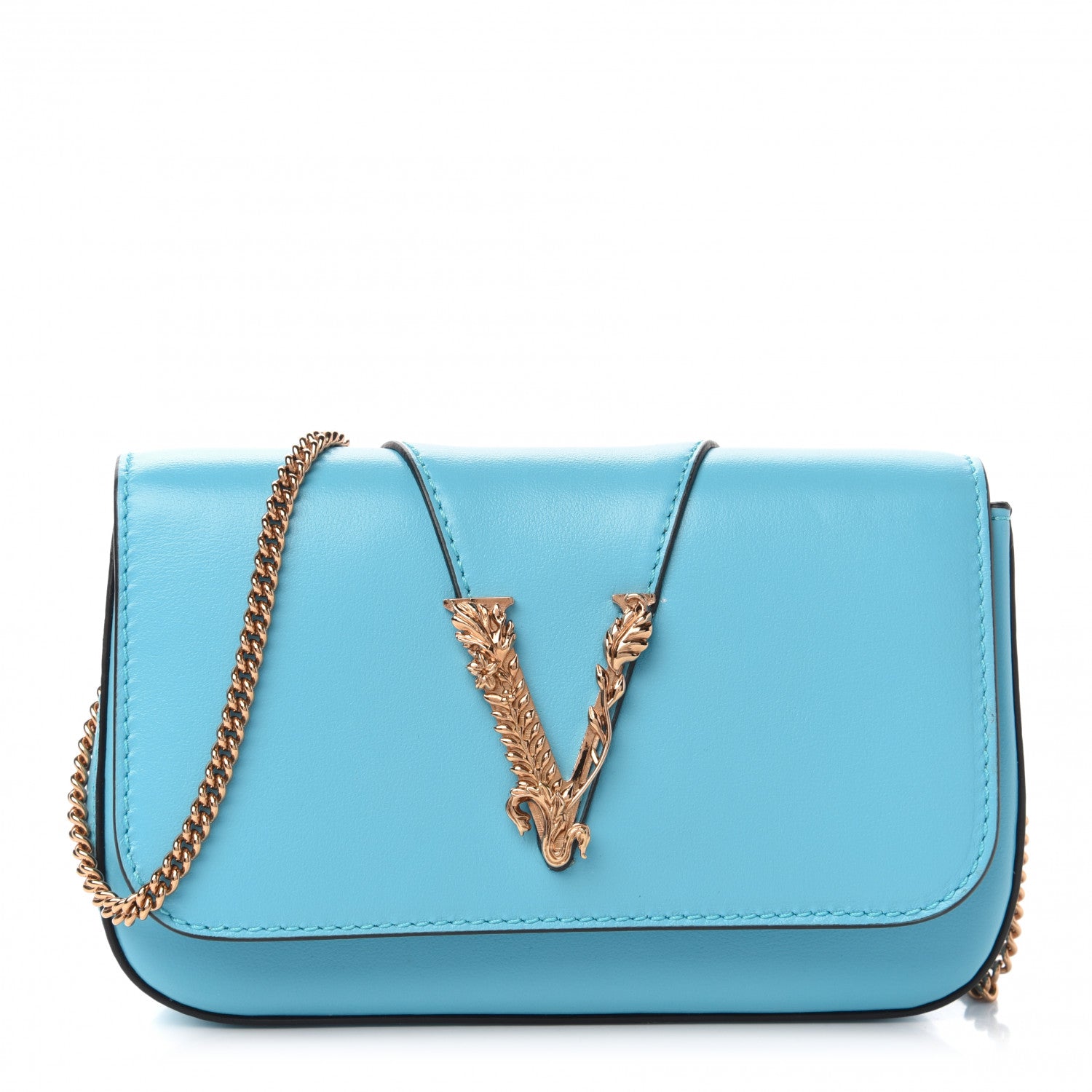 Versace Virtus Mini Wallet Chain Crossbody Blue 1 of 9