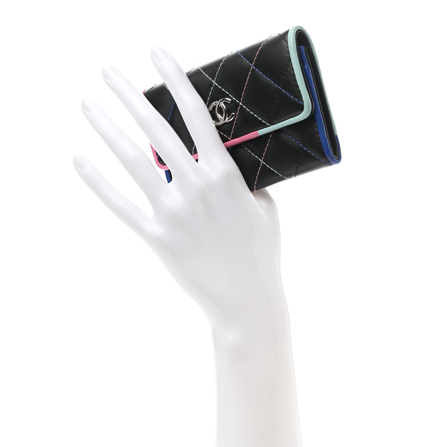 Chanel Lambskin Quilted Flap Card Holder Black Multicolor 2 of 9