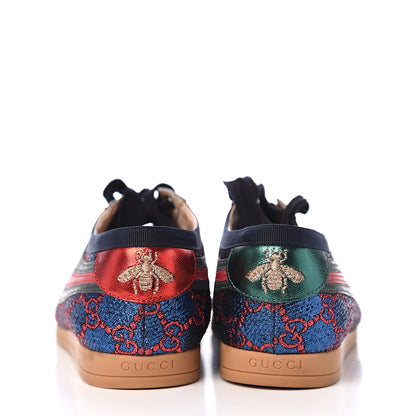Gucci Lurex Calfskin Web GG Monogram Womens Falacer Sneakers 37.5 Iridescent Blue Iridescent Red Silver 10 of 11