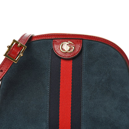 Gucci Suede Calfskin Web Small Ophidia Dome Shoulder Bag New Blue Romantic Cherry 9 of 9