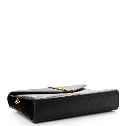 Saint Laurent Grain De Poudre Matelasse Chevron Large Monogram Satchel Black 4 of 15