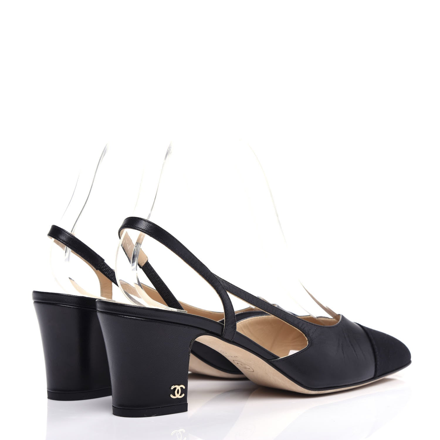 Chanel Goatskin Grosgrain Cap Toe CC Slingback Sandals 38.5 Black 4 of 11