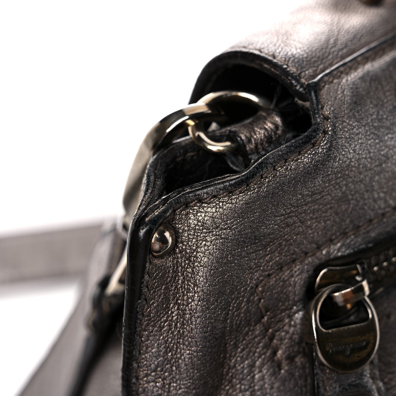Salvatore Ferragamo Metallic Grained Calfskin Sofia Satchel Silver 26 of 39