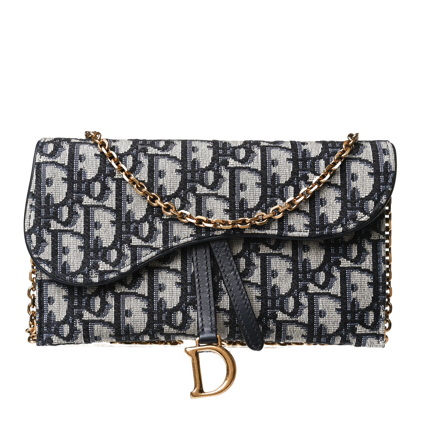 Oblique Saddle Chain Long Wallet Blue