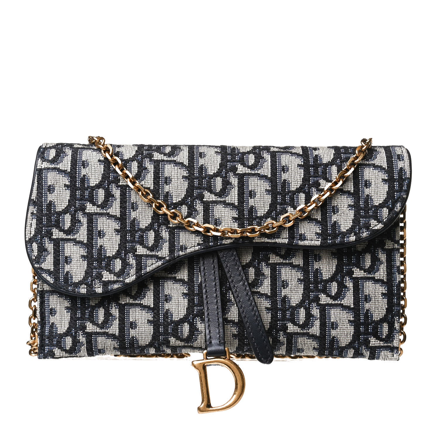 Christian Dior Oblique Saddle Chain Long Wallet Blue 1 of 14
