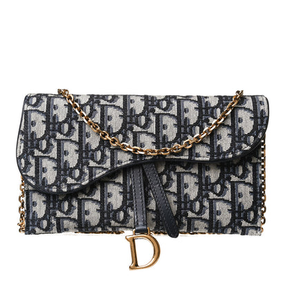 Christian Dior Oblique Saddle Chain Long Wallet Blue 1 of 14