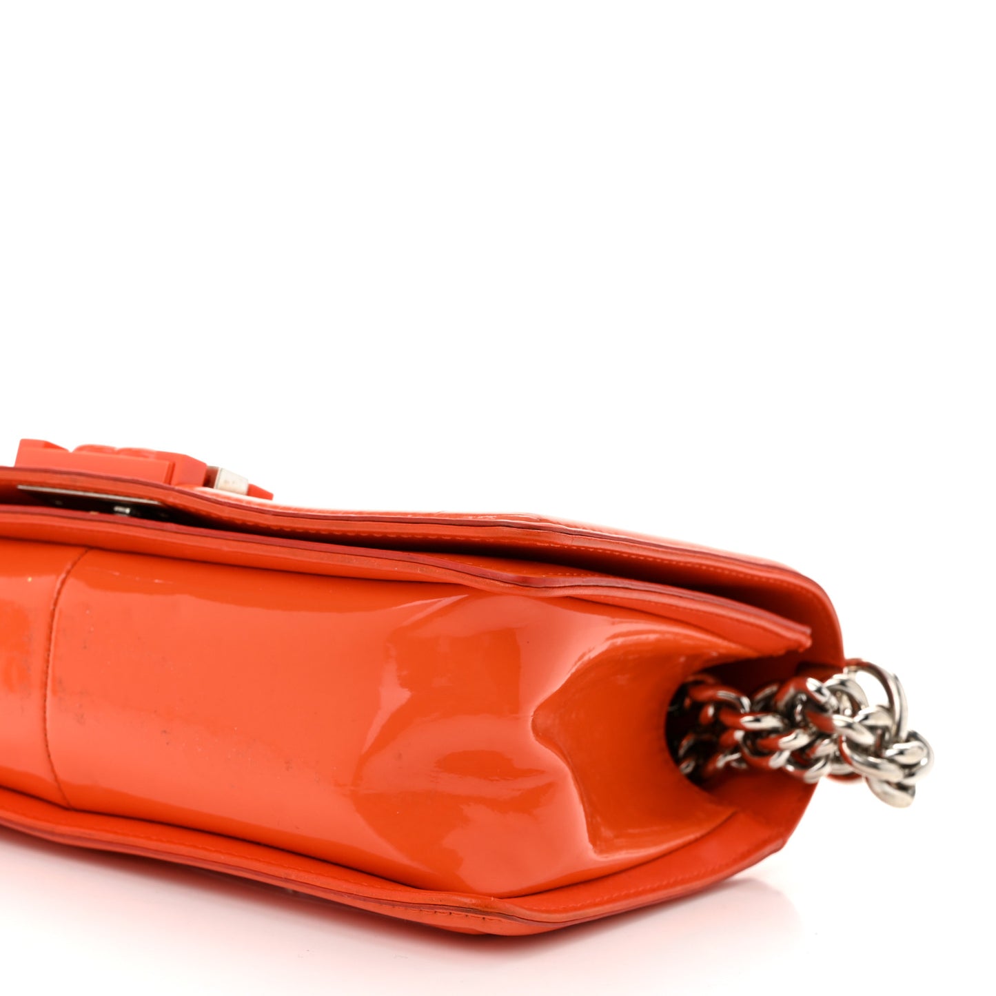 Patent Calfskin Quilted Medium Plexiglass Boy Flap Orange