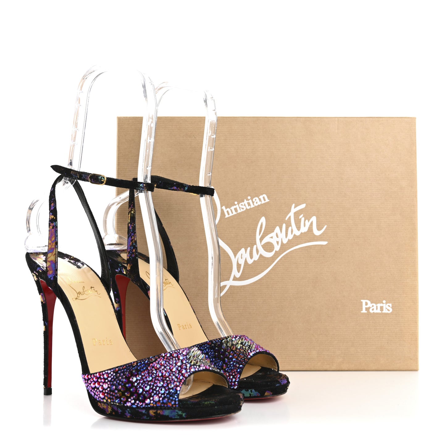 Milky Suede Loubiloo Bling Bang 120 Sandals 39.5 Black Multicolor