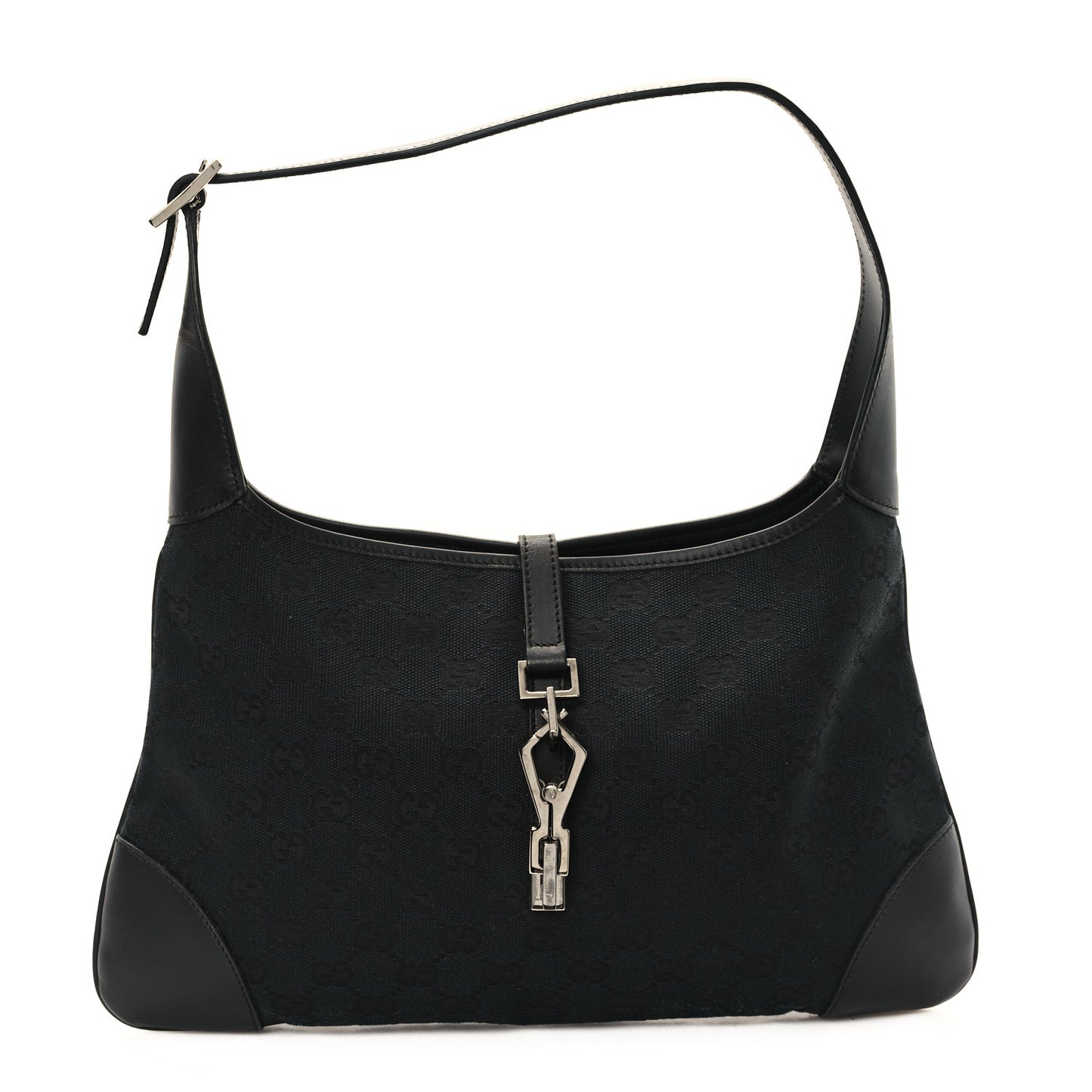 Monogram Lobster Clasp Jackie O Hobo Black