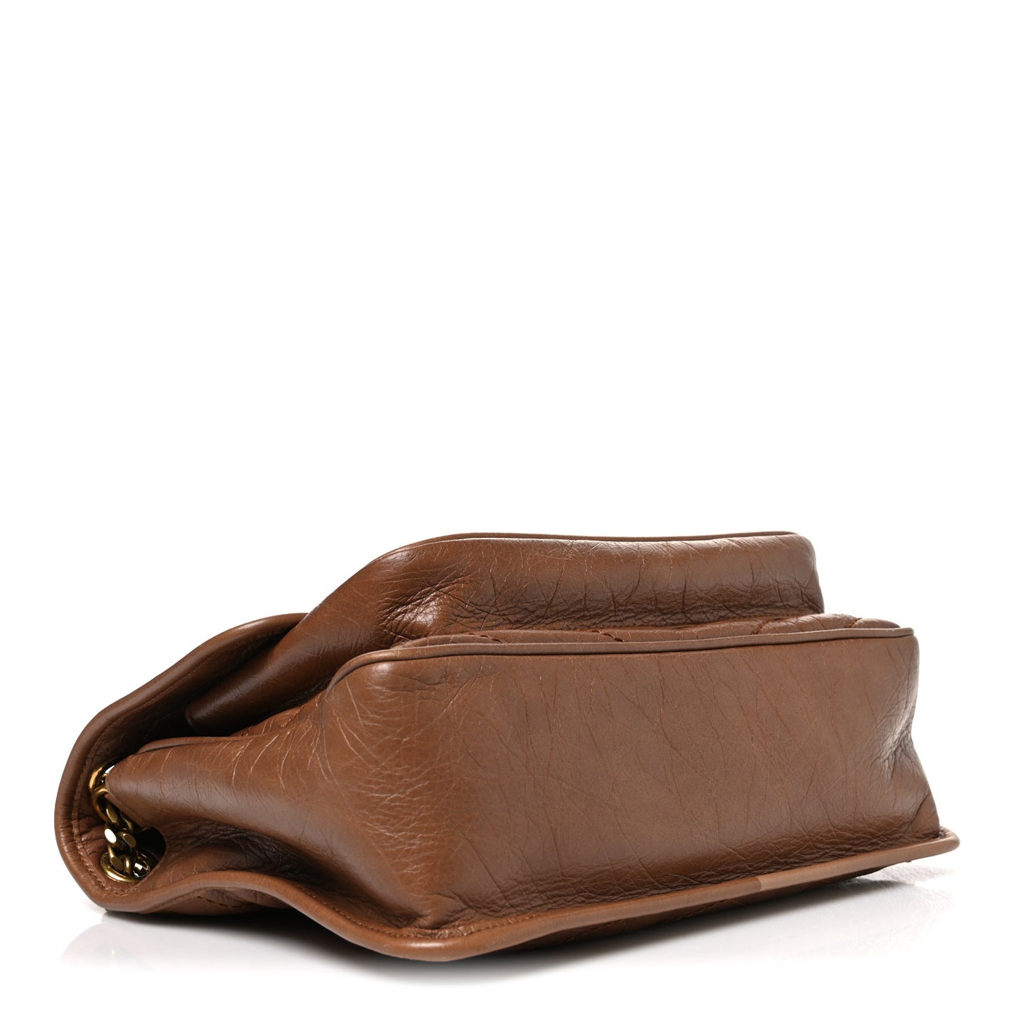 Crinkled Calfskin Matelasse Monogram Medium Niki Chain Satchel Caramel