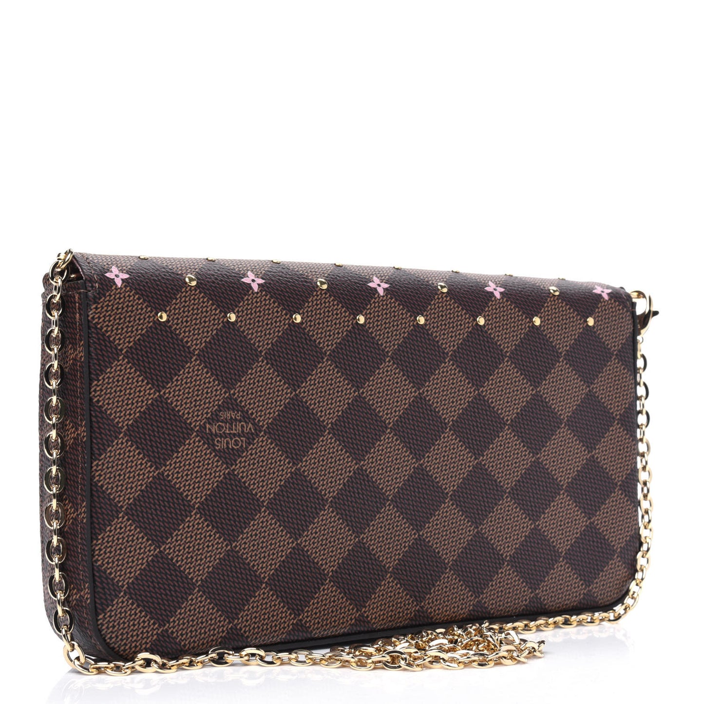 Damier Ebene Studded Pochette Felicie Chain Wallet