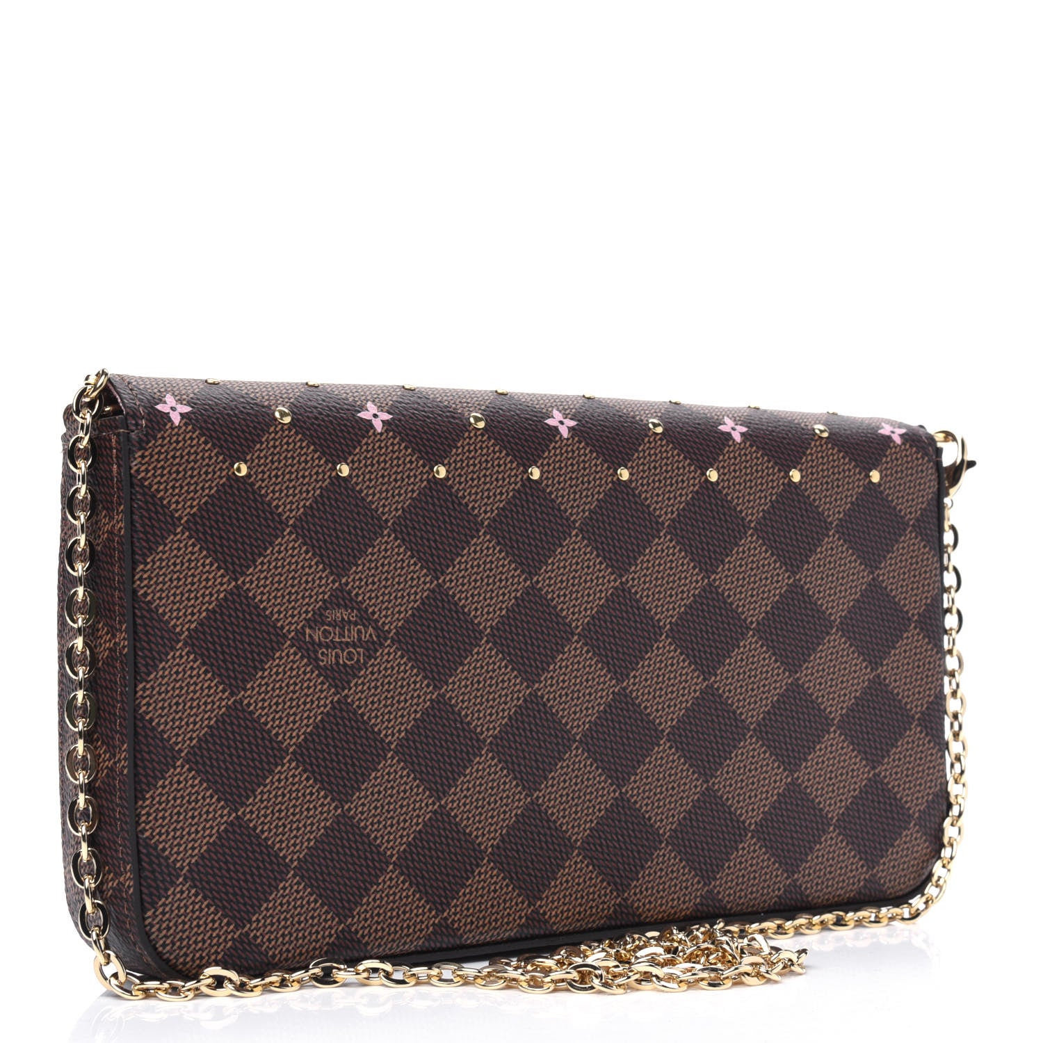 Louis Vuitton Damier Ebene Studded Pochette Felicie Chain Wallet 2 of 5