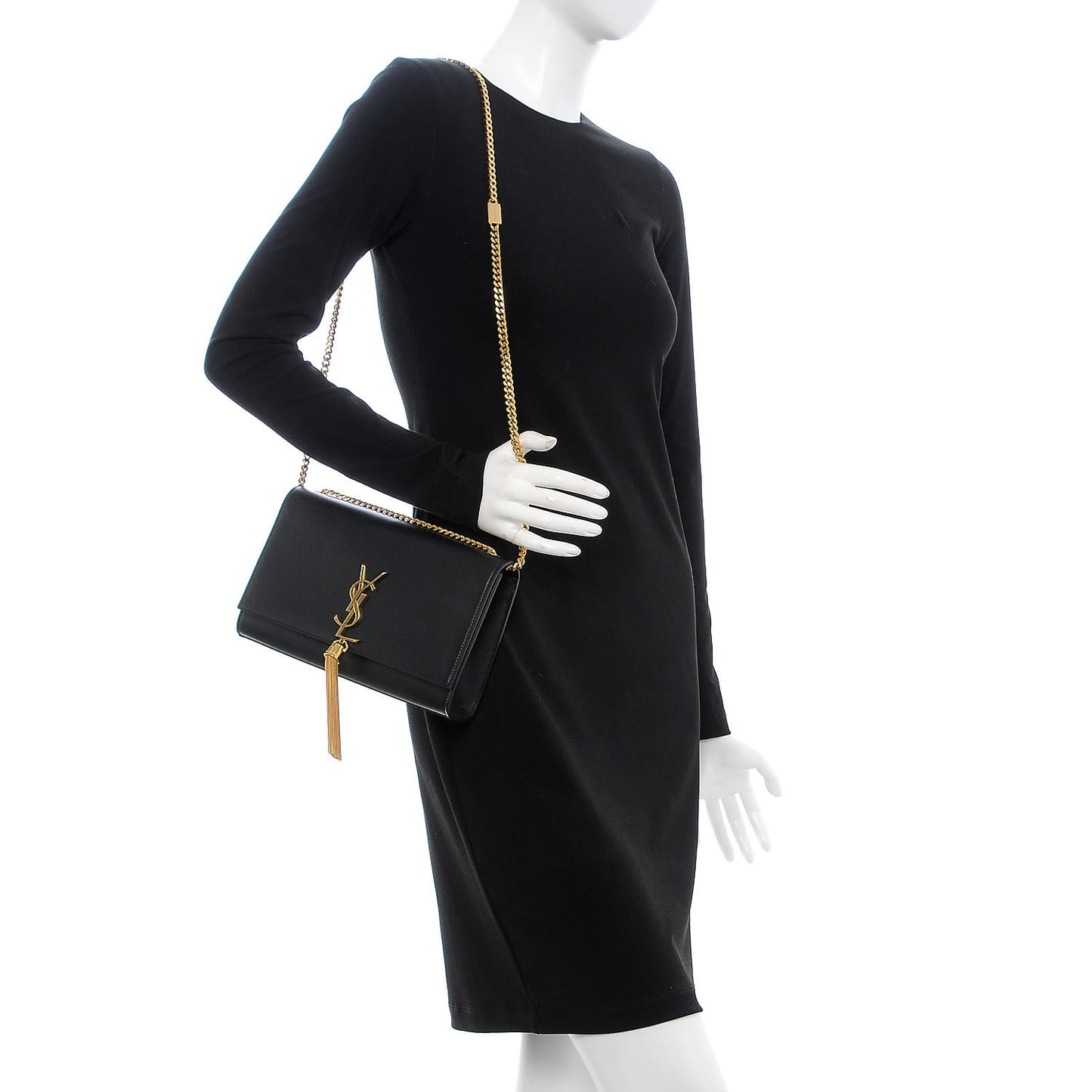 Smooth Calfskin Medium Classic Monogram Kate Tassel Satchel Black