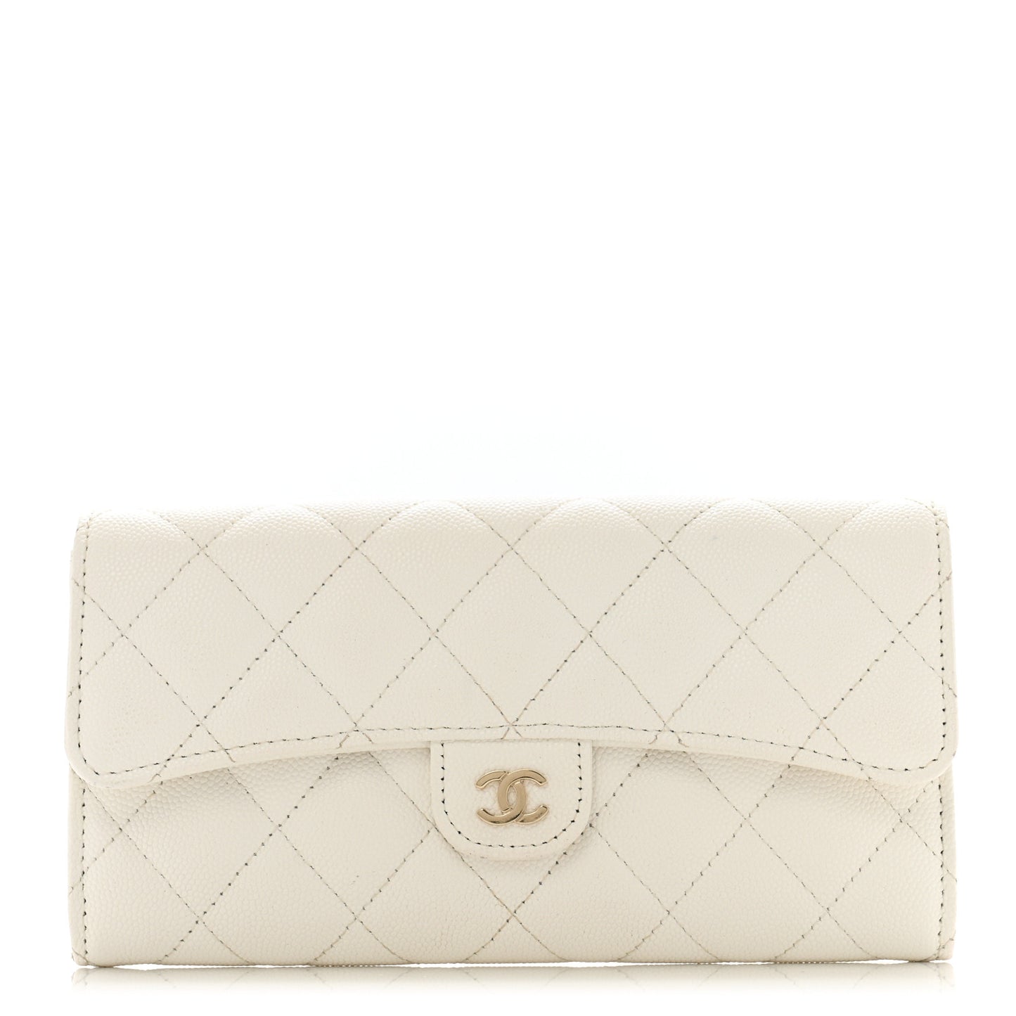 Caviar Quilted Large Gusset Flap Wallet White