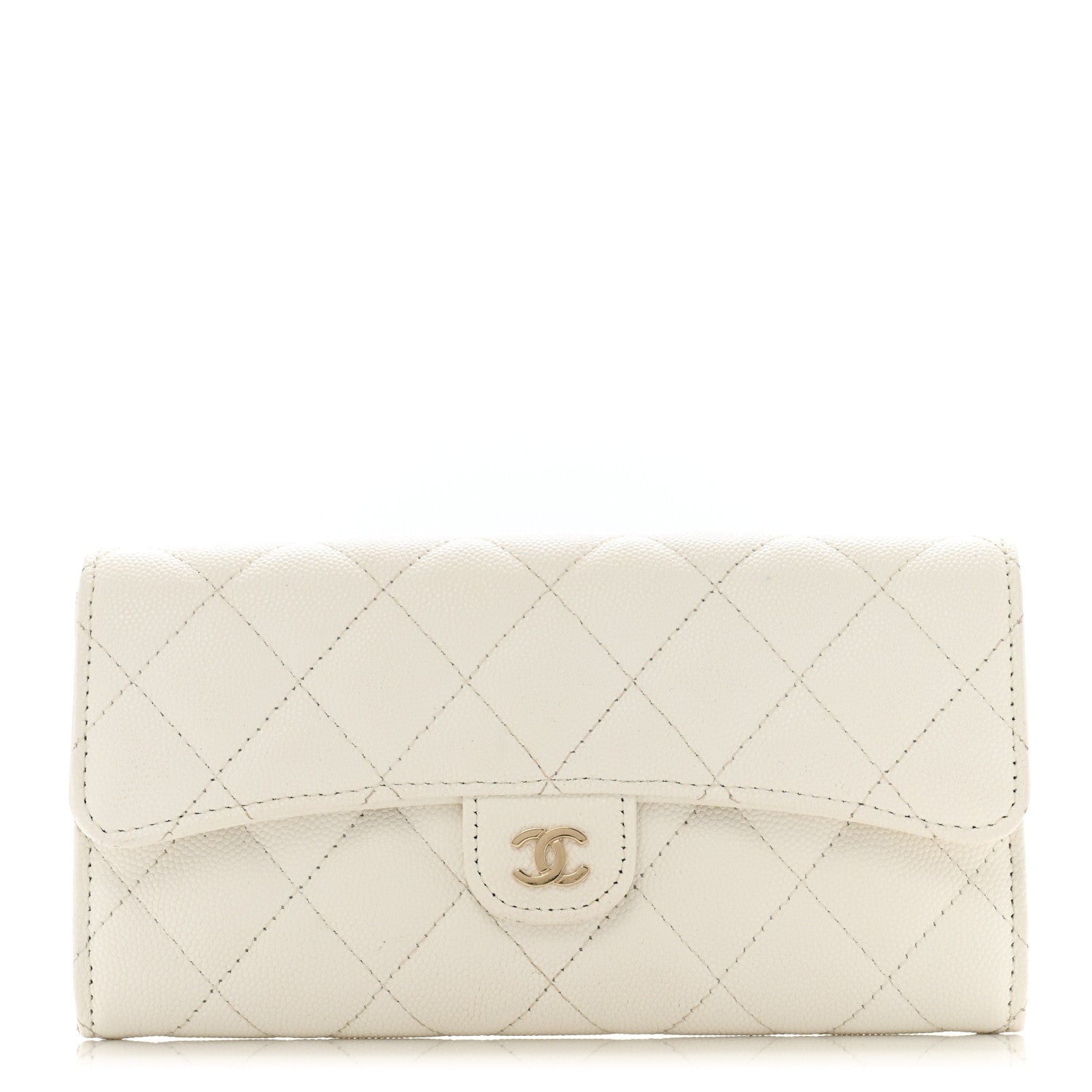 Chanel Caviar Quilted Large Gusset Flap Wallet White 1 of 13