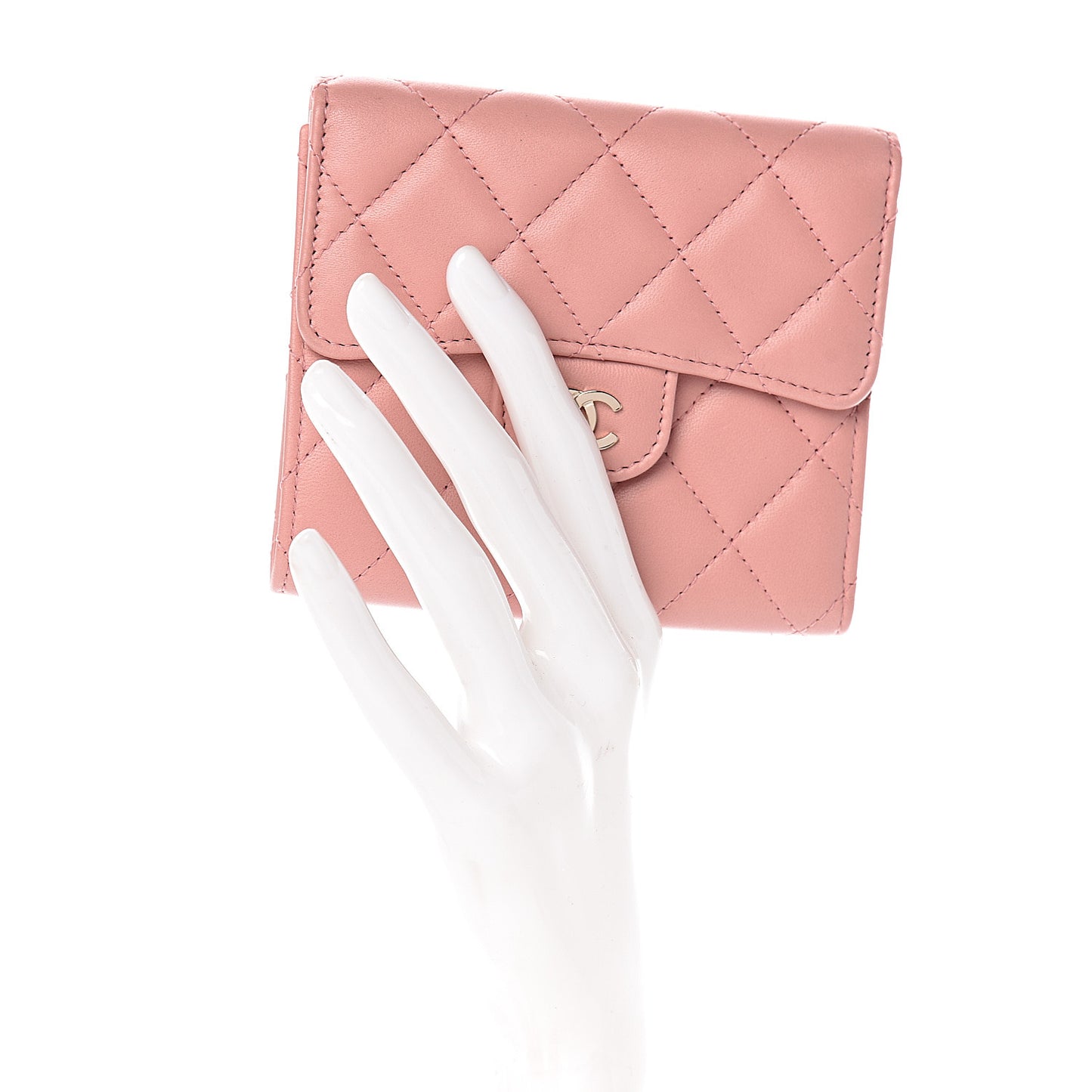Lambskin Quilted Small Compact Wallet Pink