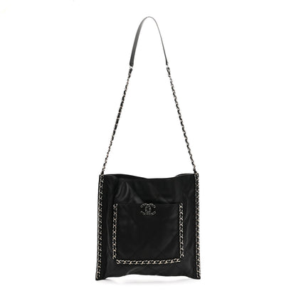 Chanel Calfskin Quilted Chain Flat Tote Black 1 of 11