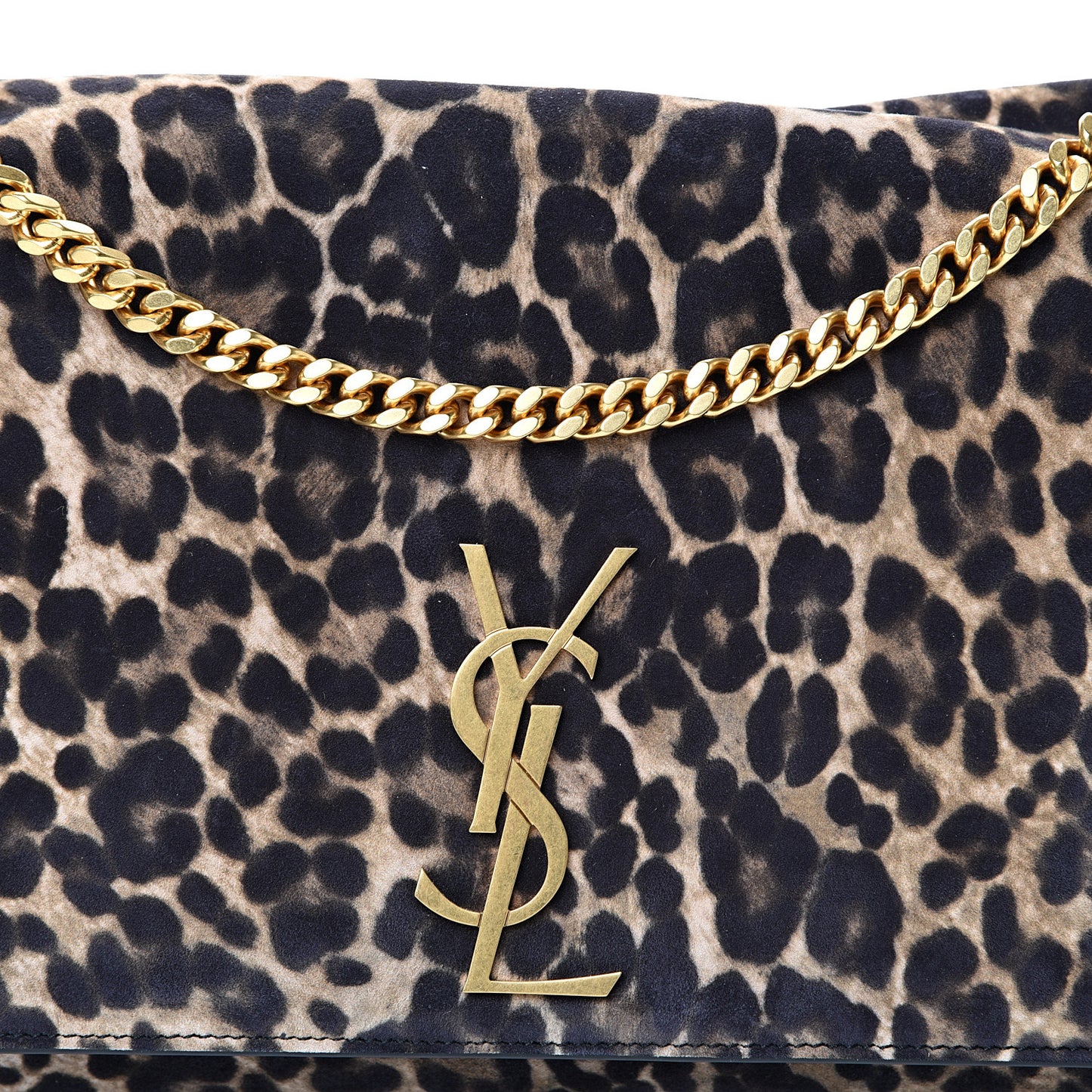 Smooth Calfskin Leopard Print Medium Reversible Monogram Kate Satchel Black