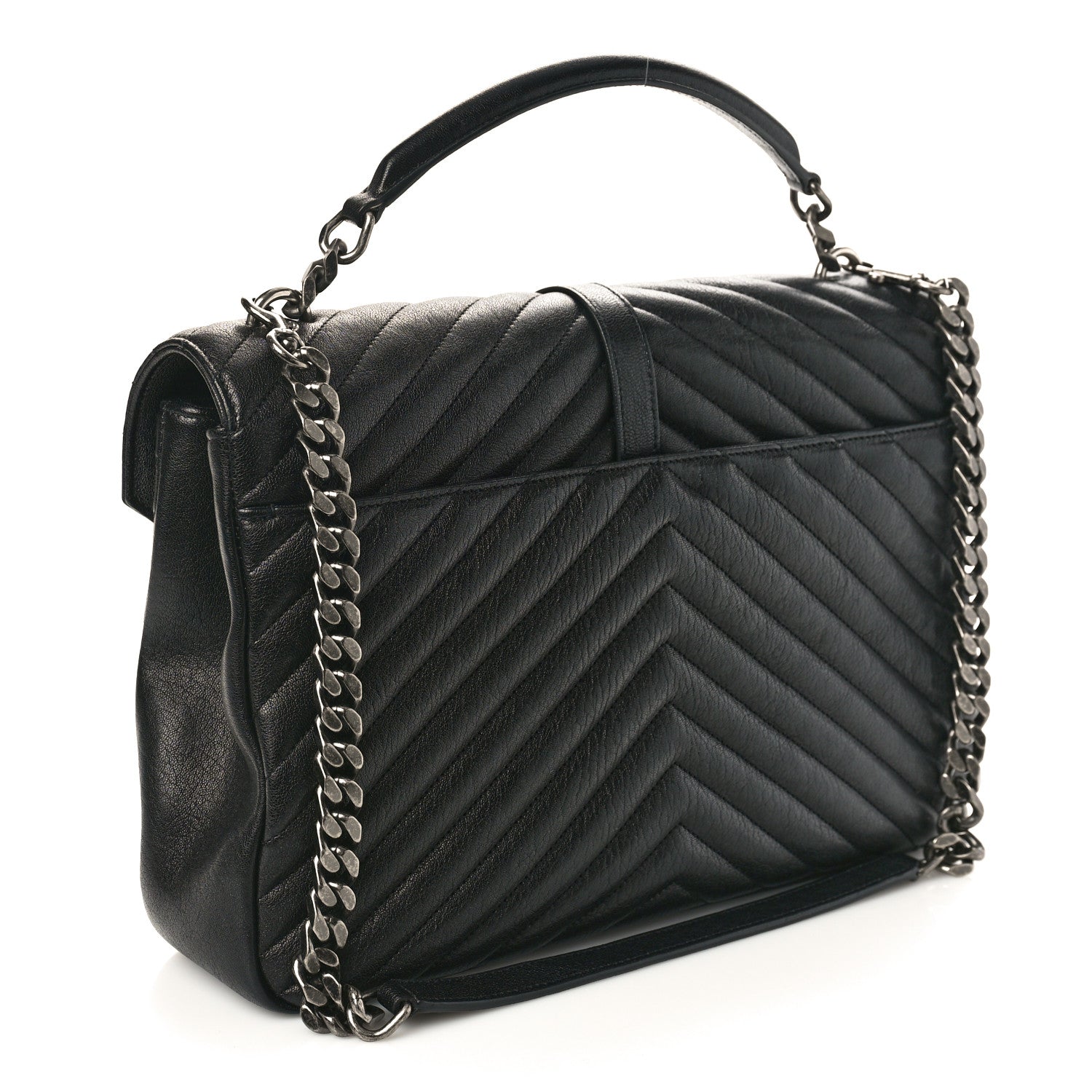 Saint Laurent Sheepskin Matelasse Chevron Monogram Large College Satchel Black 3 of 8