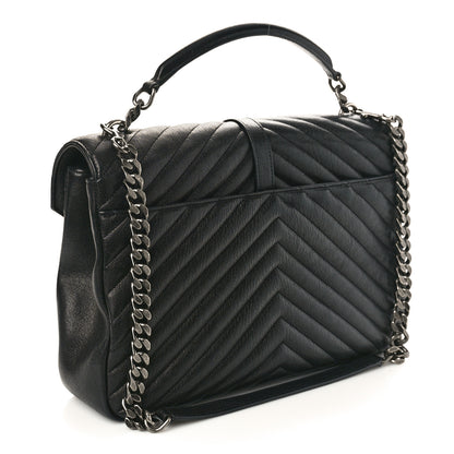Saint Laurent Sheepskin Matelasse Chevron Monogram Large College Satchel Black 3 of 8
