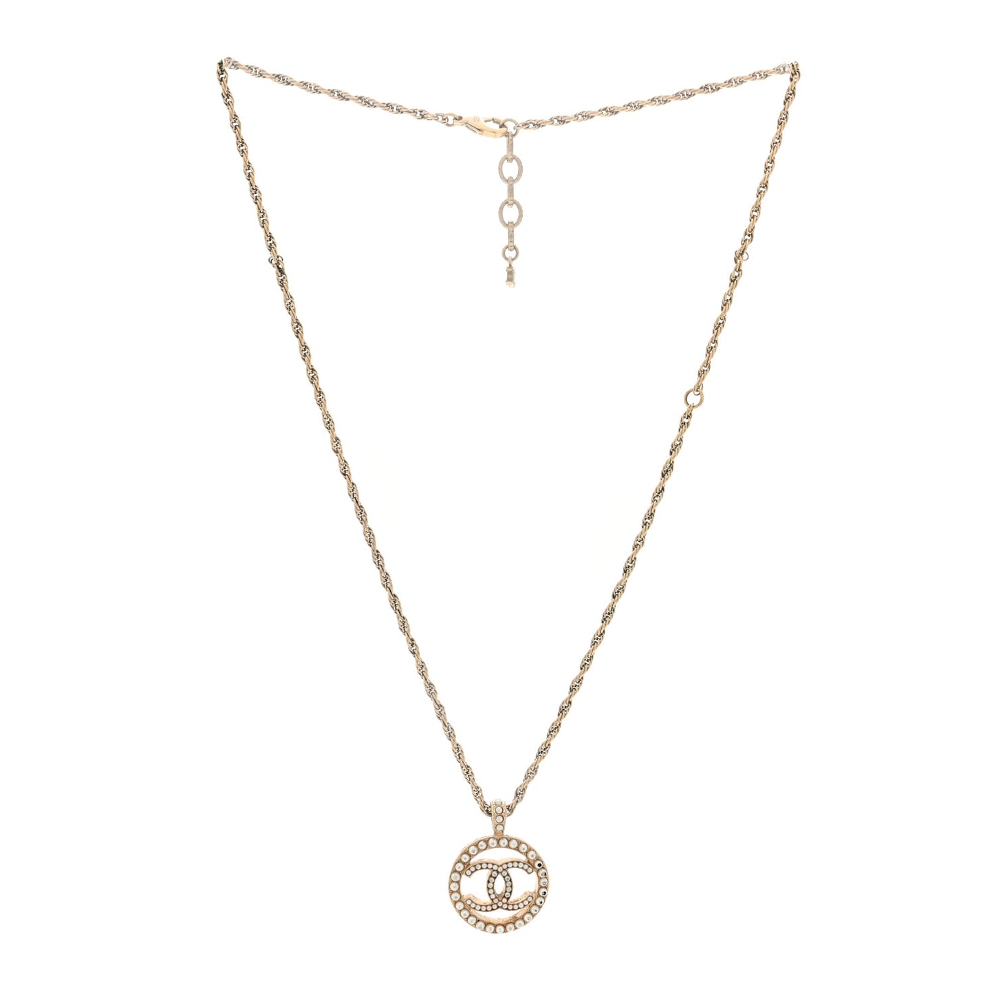 Pearl CC Round Pendant Necklace Gold