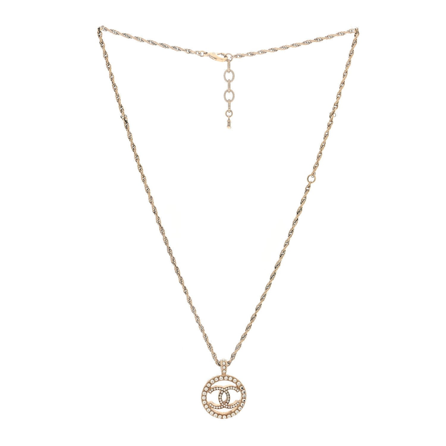 Chanel Pearl CC Round Pendant Necklace Gold 3 of 5