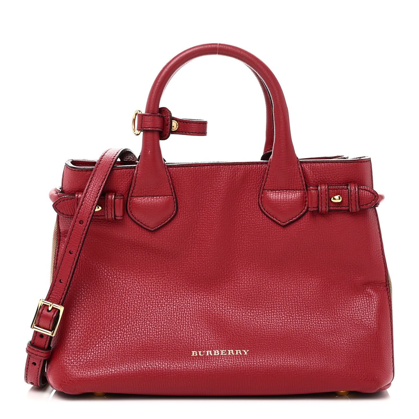 Grainy Calfskin House Check Small Banner Tote Red