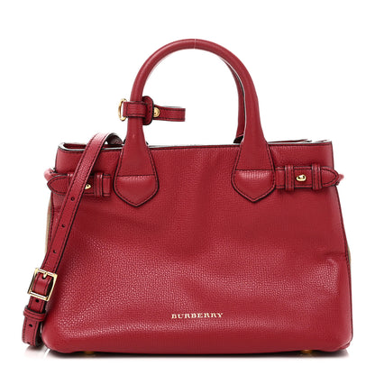 Burberry Grainy Calfskin House Check Small Banner Tote Red 1 of 9