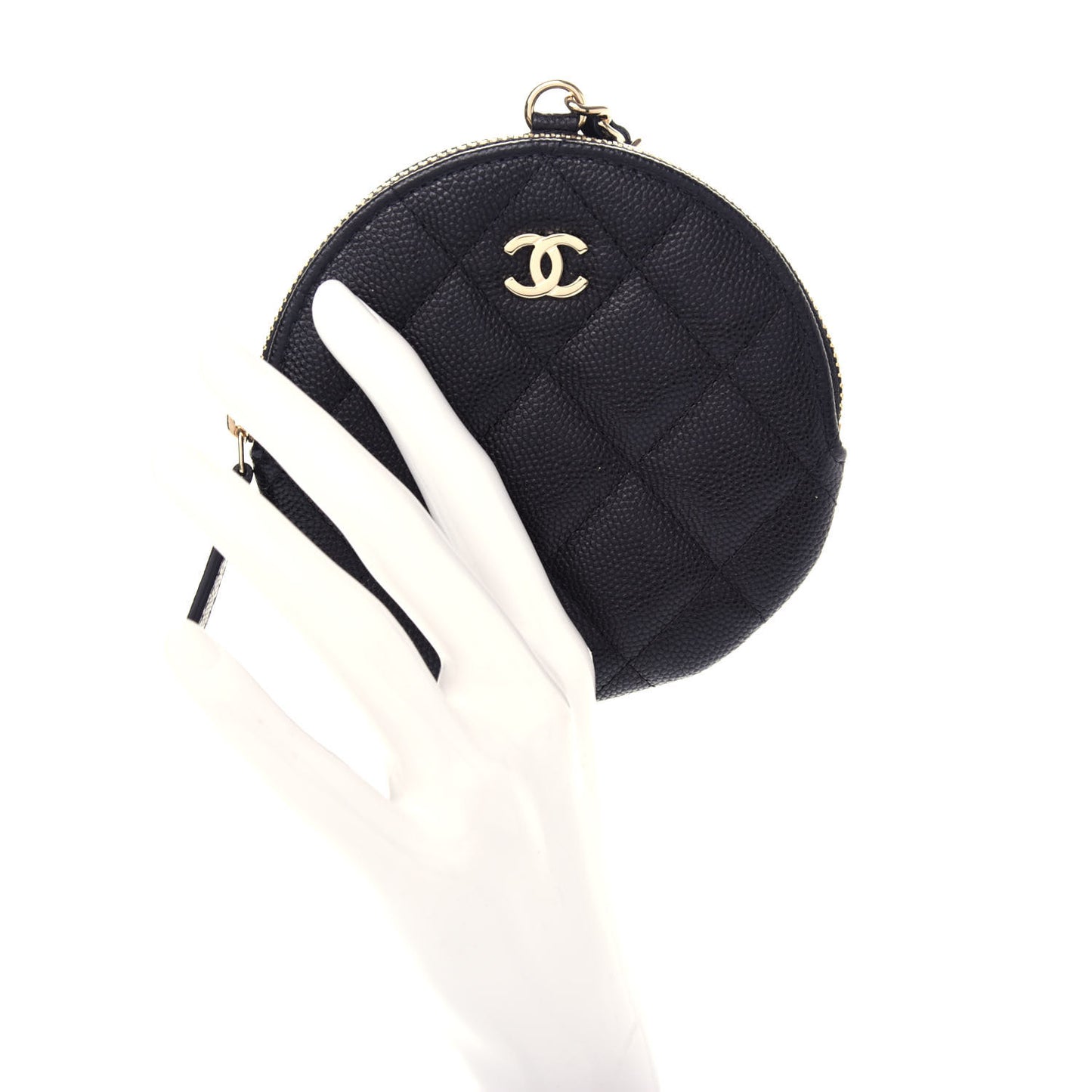 Caviar Quilted Round Clip On Coin Purse Black