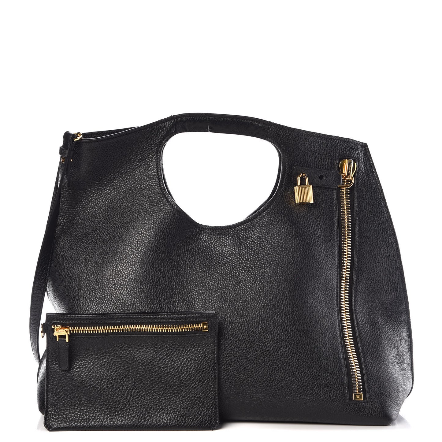 Calfskin Large Alix Padlock Zip Shoulder Bag Black