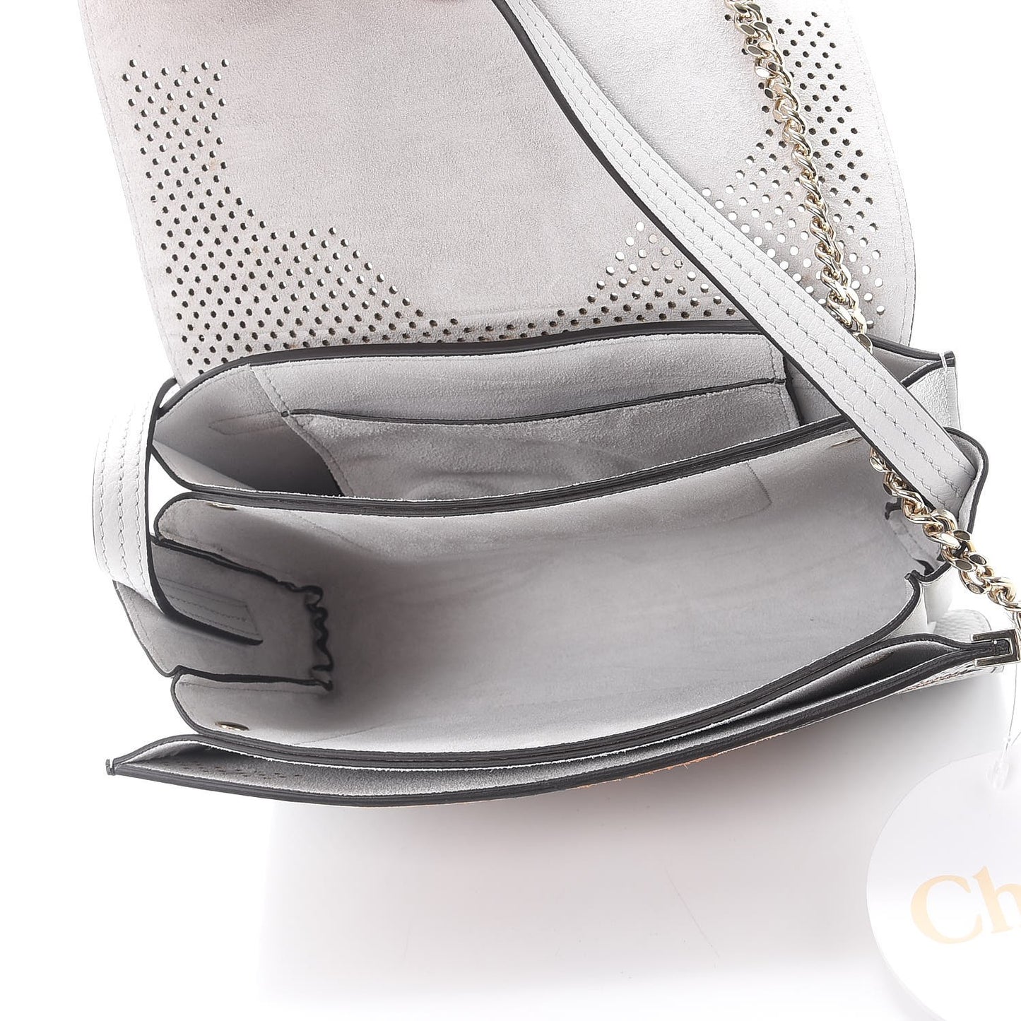 Calfskin Suede Paisley Patchwork Perforated Small Faye Shoulder Bag Airy Grey