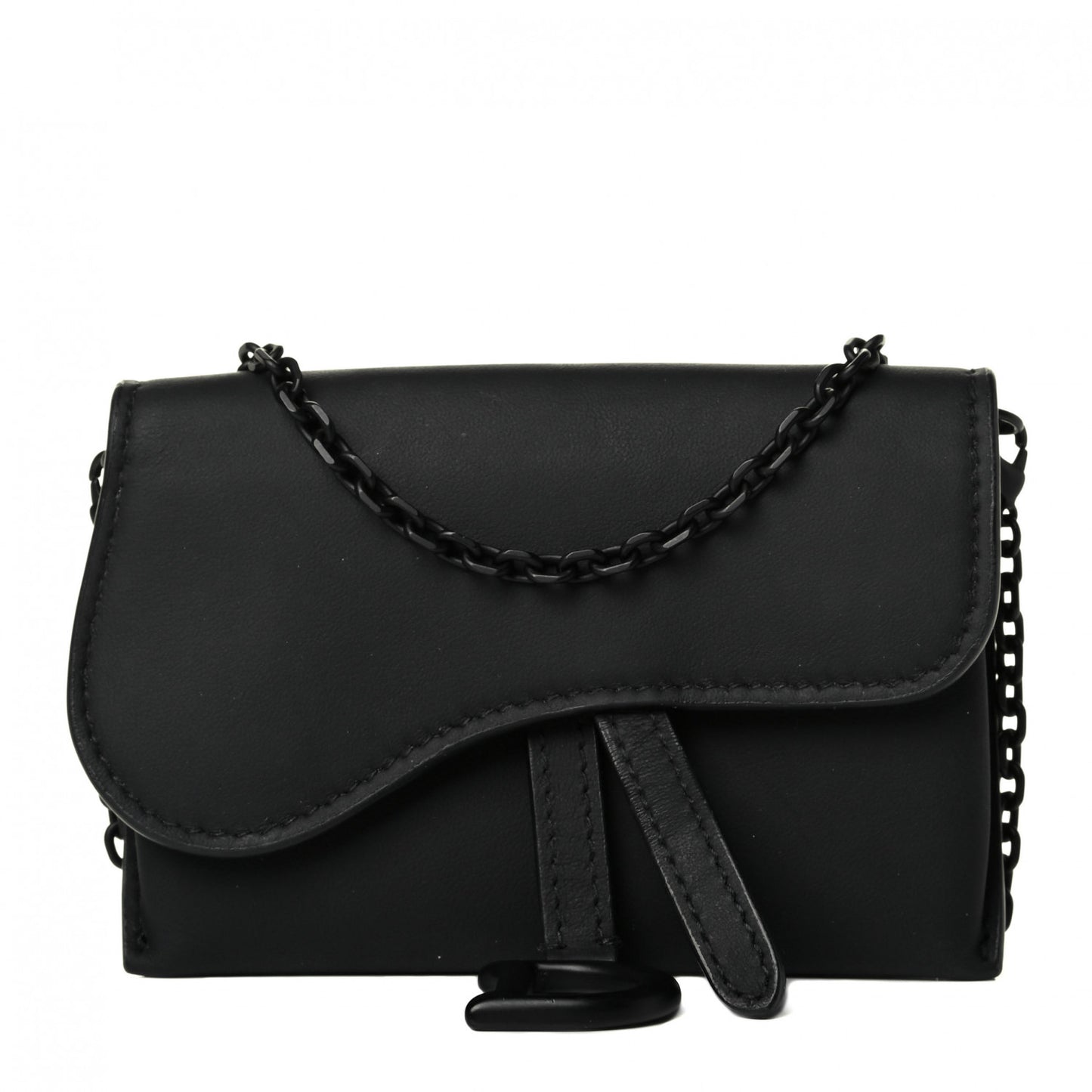 Ultra Matte Calfskin Nano Saddle Chain Pouch Black