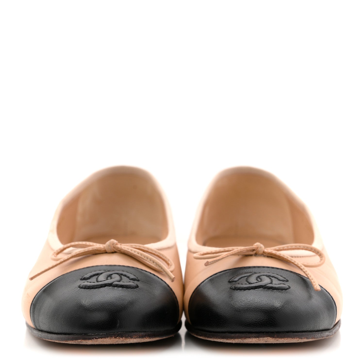 Chanel Lambskin Cap Toe CC Ballerina Flats 36 Beige Black 3 of 15
