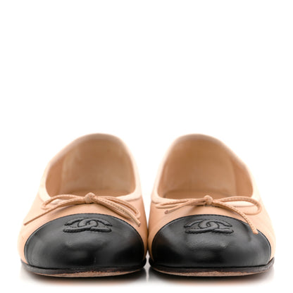 Chanel Lambskin Cap Toe CC Ballerina Flats 36 Beige Black 3 of 15