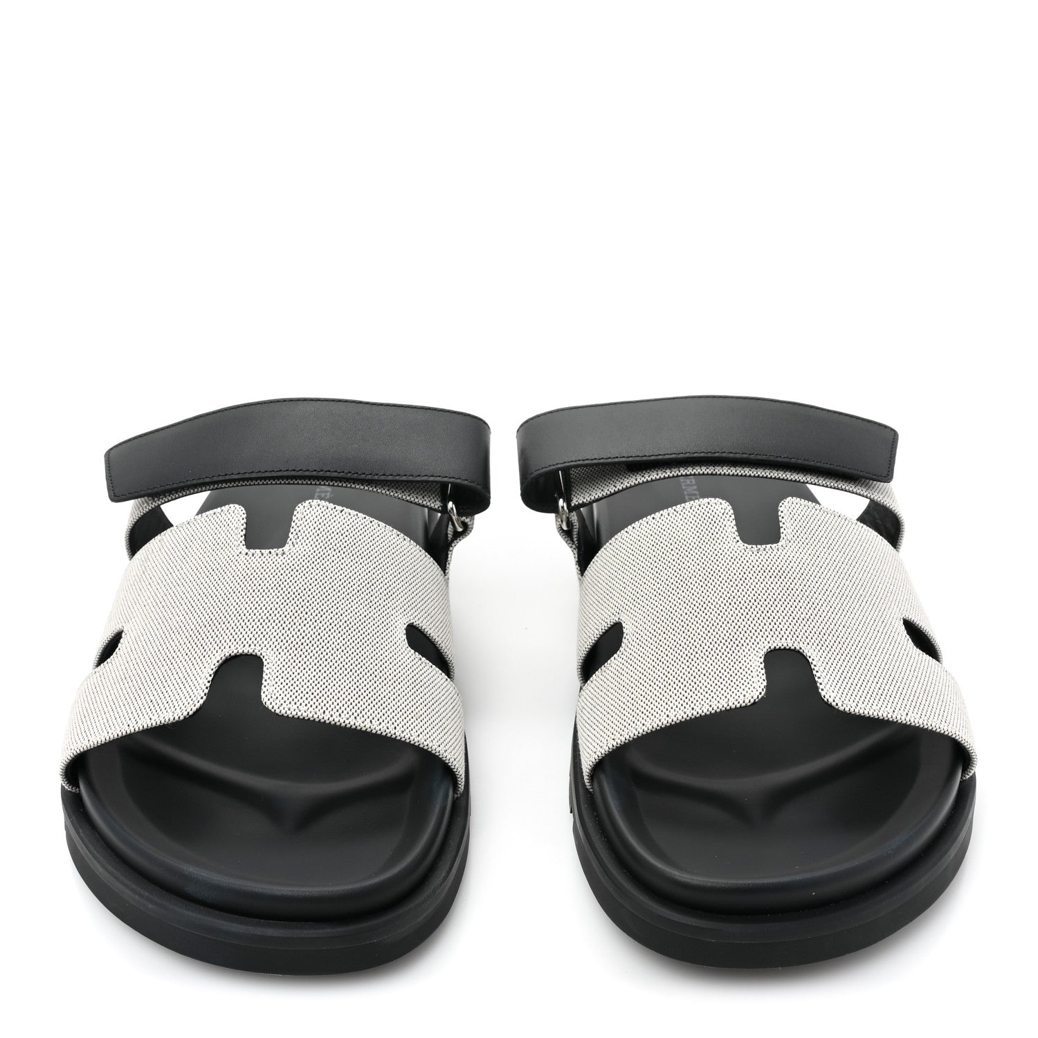 Hermes H Canvas Calfskin Mens Chypre Sandals 40 Prunoir Black 2 of 8