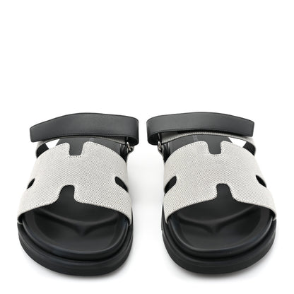 Hermes H Canvas Calfskin Mens Chypre Sandals 40 Prunoir Black 2 of 8