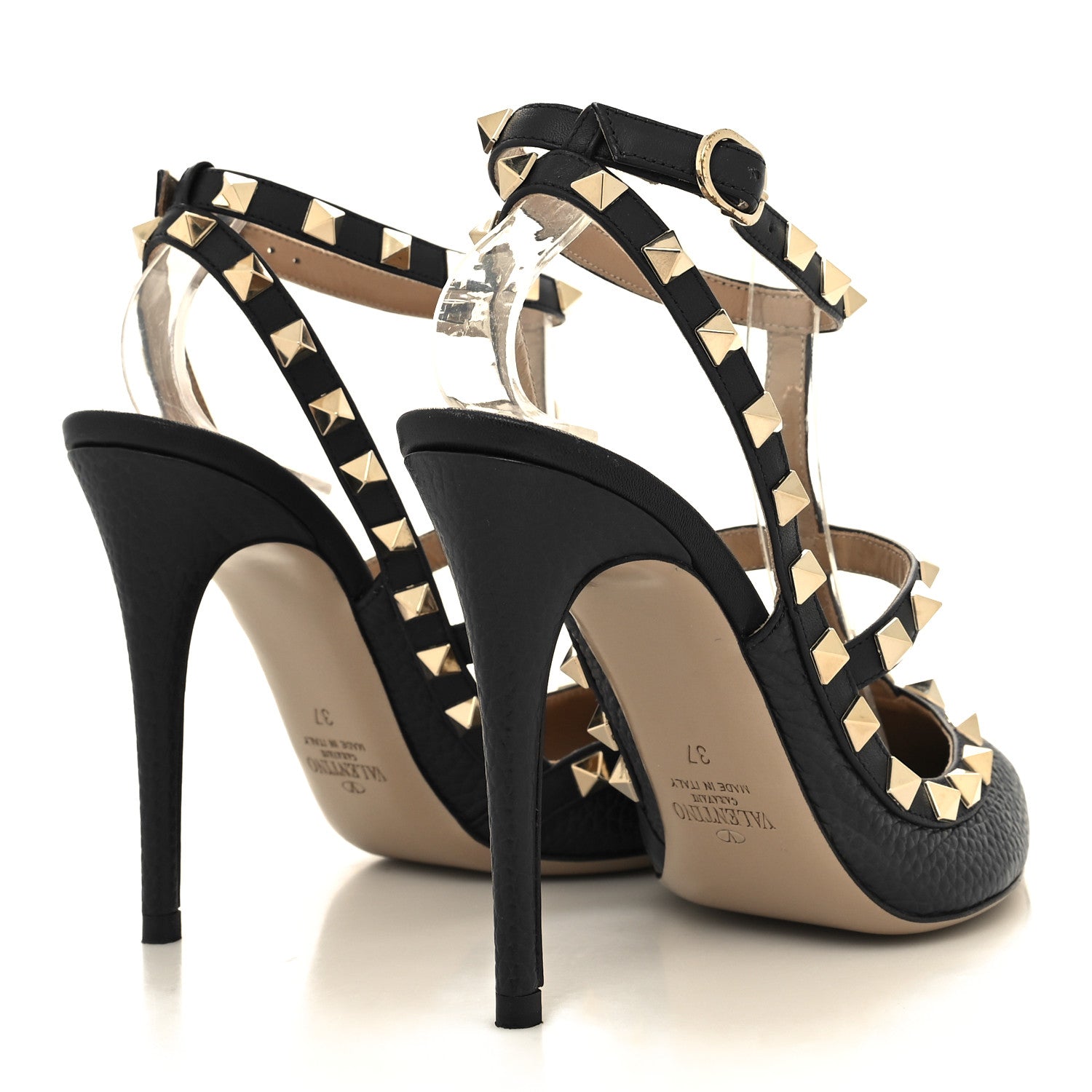 Valentino Garavani Pebbled Calfskin Rockstud Ankle Strap 100mm Pumps 37 Marine 4 of 8