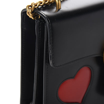 Gucci Knight Calfskin Malaga Kid Heart Medium GG Marmont Chain Handle Bag Black Hibiscus Red Multicolor 7 of 12