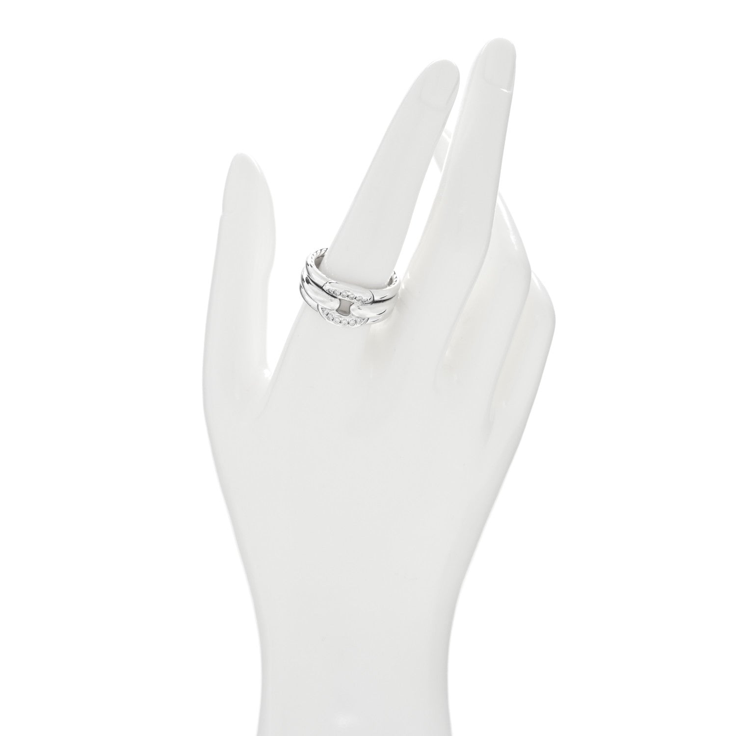David Yurman Sterling Silver Diamond 11mm Thoroughbred Cushion Link Ring 60 9 2 of 4