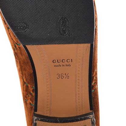 Gucci Velvet GG Monogram Horsebit Womens Jordaan Loafers 36.5 Cognac Green 6 of 8