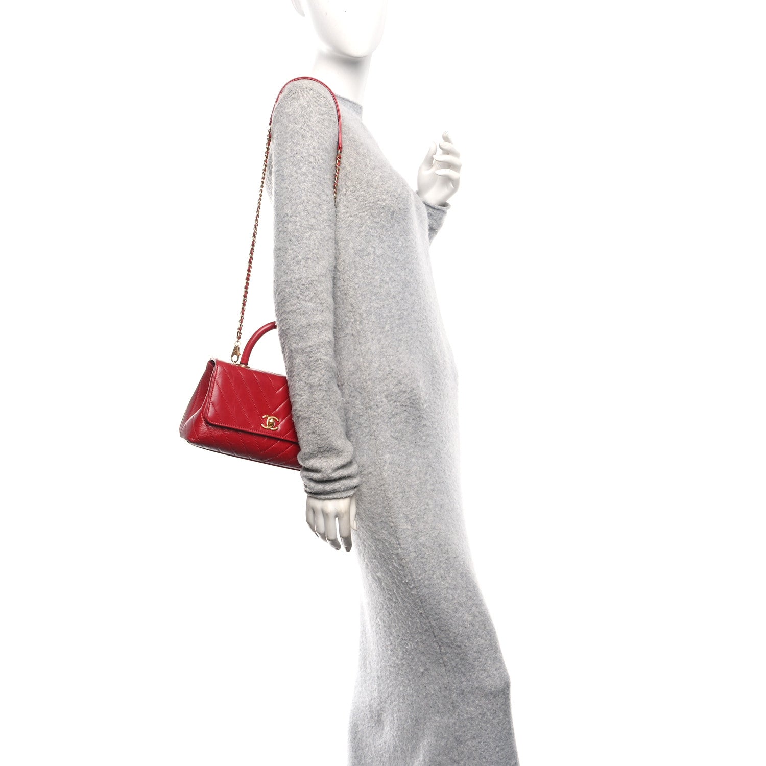 Chanel Aged Calfskin Chevron Quilted Mini Coco Handle Flap Red 2 of 11