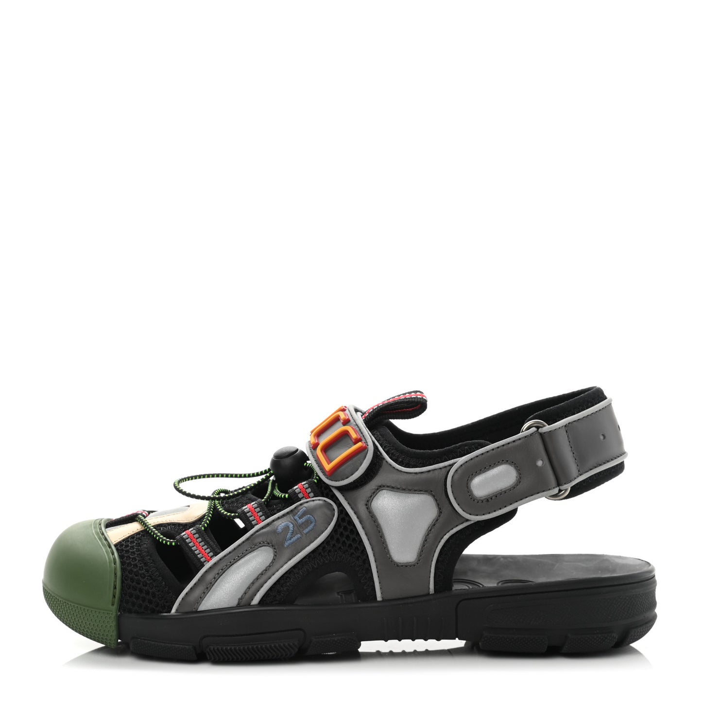 Mesh Fabric Mens Tinsel Sport Sandals 7 Black Silver Green