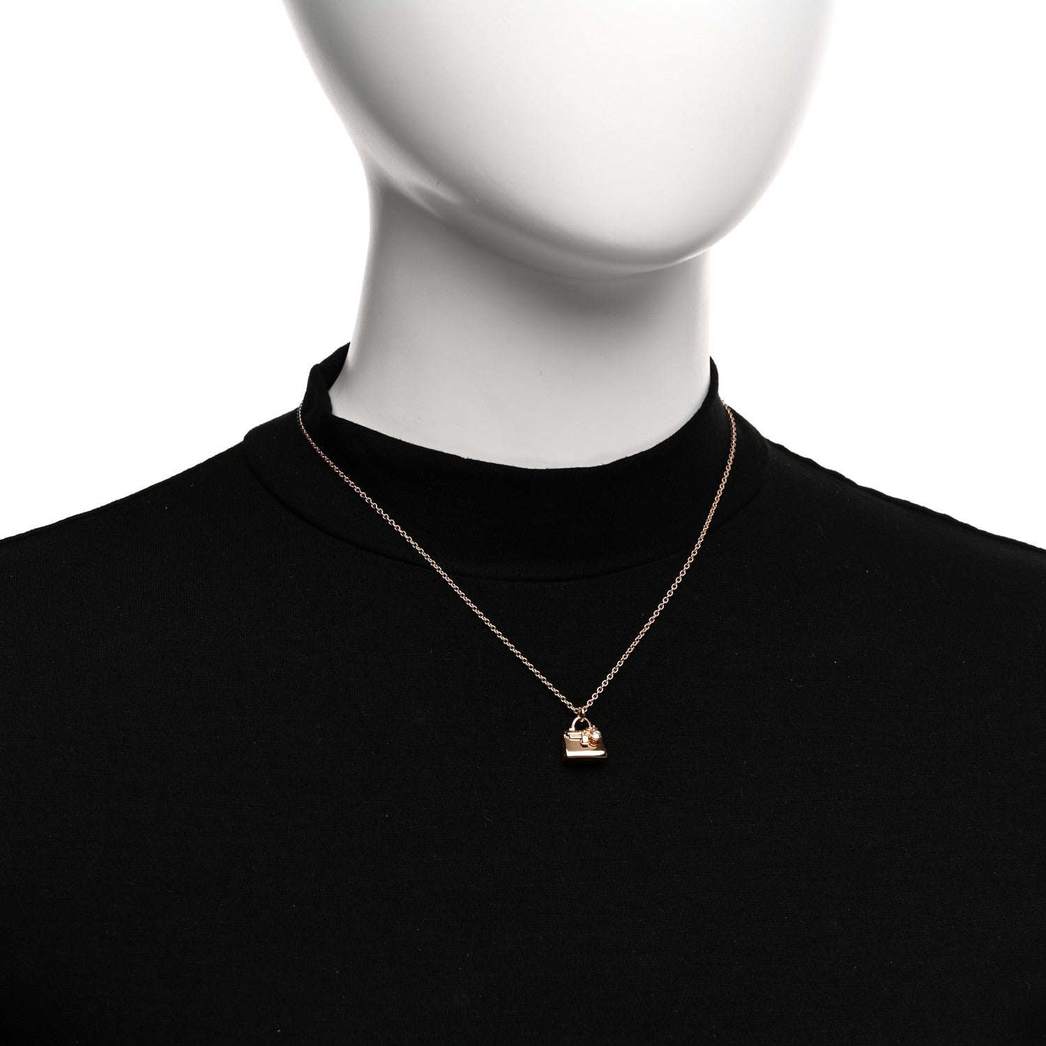 Hermes 18K Rose Gold Diamond Birkin Pendant Necklace 2 of 5