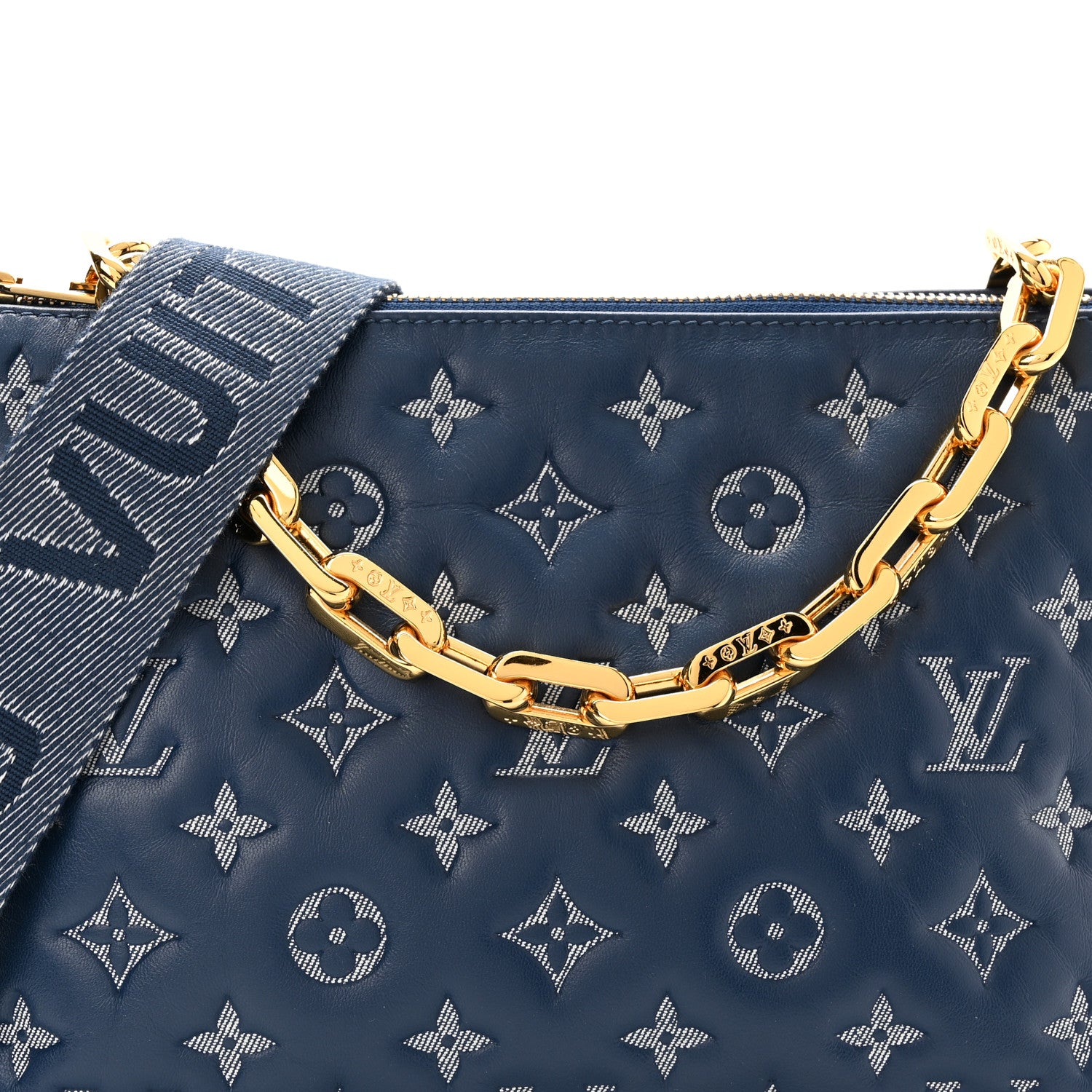 Louis Vuitton Lambskin Embossed Monogram Coussin PM Denim Blue 7 of 9