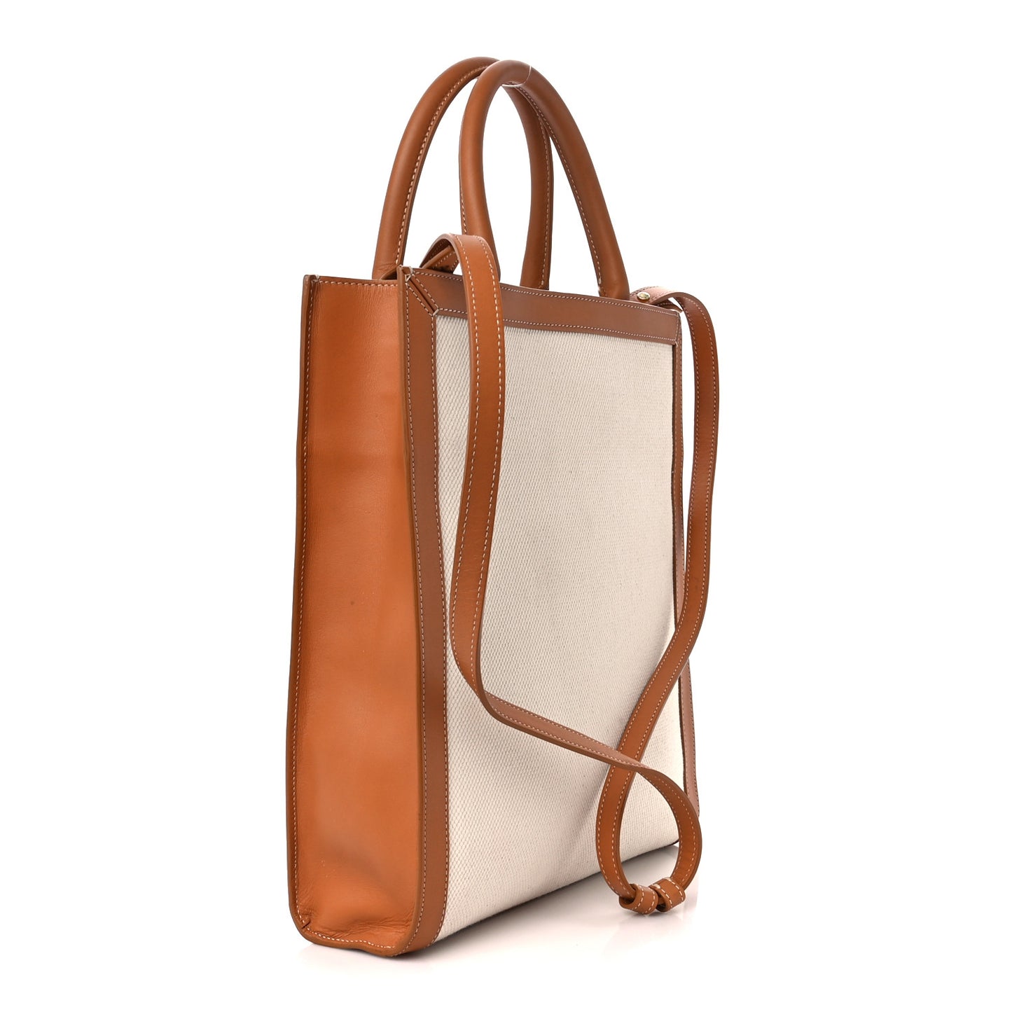 Canvas Calfskin Logo Print Small Vertical Cabas Natural Tan