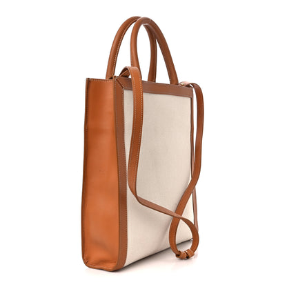 Celine Canvas Calfskin Logo Print Small Vertical Cabas Natural Tan 3 of 15