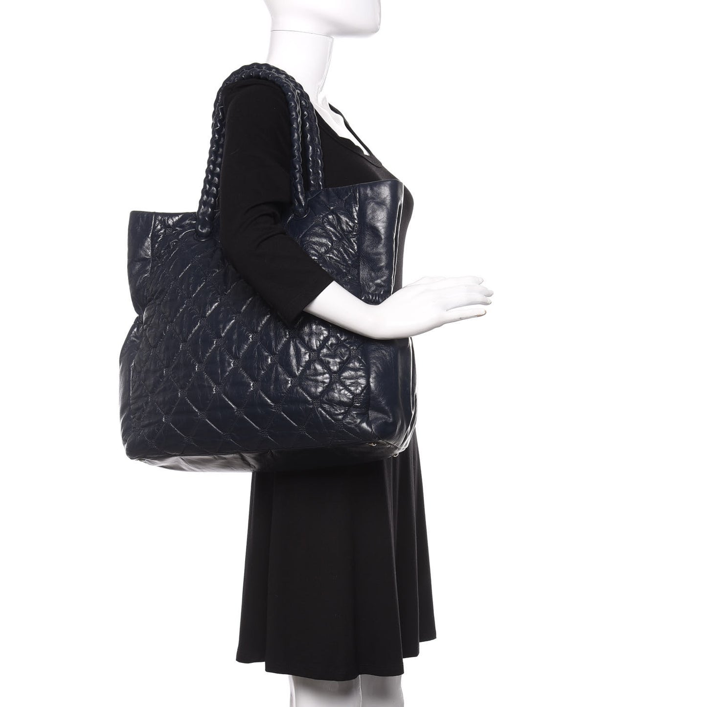 Lambskin Quilted Hidden Chain Tote Navy